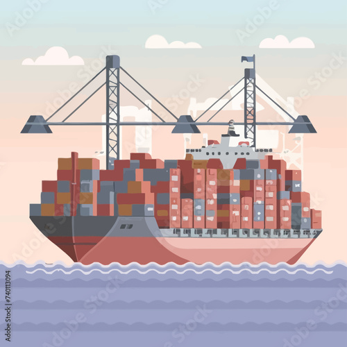 2d vector illustration colorful Land and sea transport techniques, methods and technological tools for transporting and shipping goods and products and logistic 

