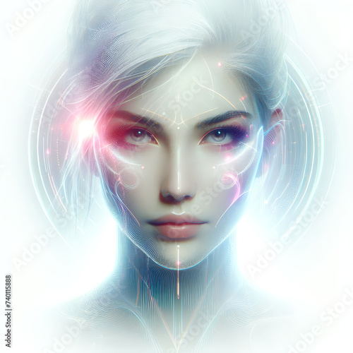 A minimalist portrait of a cyberpunk woman