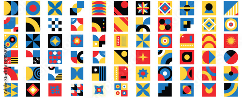 Simple Geometric Design Elements Collection - Modern Abstract and Retro Bauhaus Patterns Set for Creative Projects, Designs, Posters, Branding and Prints.