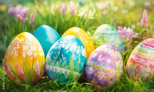 Happy Easter background with realistic Easter eggs  easter card.