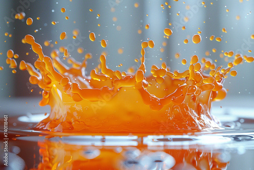 Splash of orange liquid. 3d rendering, 3d illustration.