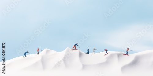 Creative layout made with miniature people snowboarding on ice cream