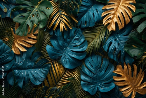 A plethora of green and gold leaves intricately intertwined, creating a stunning and vibrant tapestry of colors in nature