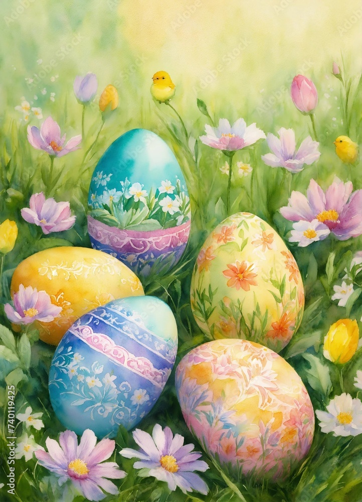 Fototapeta premium Happy Easter.Set of Easter eggs with different texture, Spring Holiday