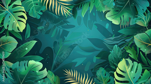 Tropical green plam leaf background illustration	