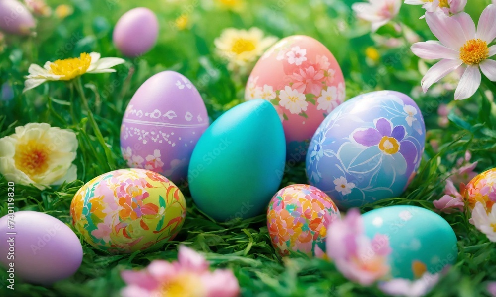 Happy Easter.Set of Easter eggs with different texture, Spring Holiday