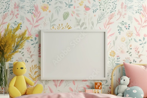 Whimsical Wall Art Mockup with Playful Motifs and Patterns Showcase Your Creativity with a Blank Frame