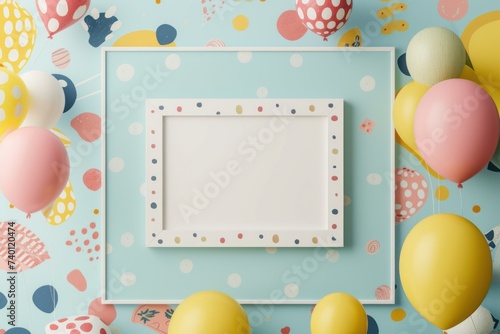 Whimsical Wall Art Mockup with Playful Motifs and Patterns Showcase Your Creativity with a Blank Frame