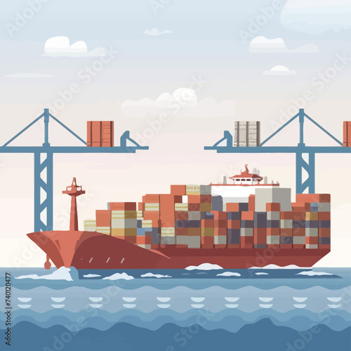 2d vector illustration colorful Land and sea transport techniques, methods and technological tools for transporting and shipping goods and products and logistic 


