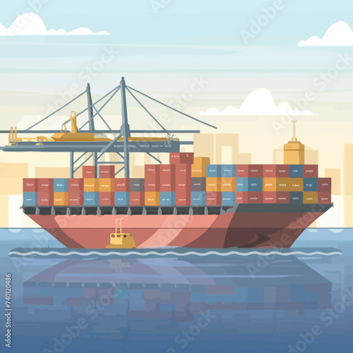 2d vector illustration colorful Land and sea transport techniques, methods and technological tools for transporting and shipping goods and products and logistic 

