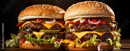 Double Cheeseburgerblank templated, rule of thirds, space for text, isolated white background © Dipankar
