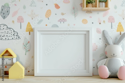 Whimsical Wall Art Mockup with Playful Motifs and Patterns Showcase Your Creativity with a Blank Frame