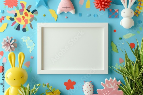 Whimsical Wall Art Mockup with Playful Motifs and Patterns Showcase Your Creativity with a Blank Frame