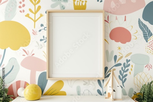 Whimsical Wall Art Mockup with Playful Motifs and Patterns Showcase Your Creativity with a Blank Frame