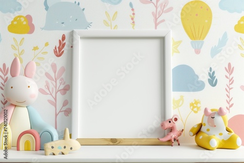 Whimsical Wall Art Mockup with Playful Motifs and Patterns Showcase Your Creativity with a Blank Frame