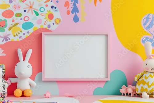 Whimsical Wall Art Mockup with Playful Motifs and Patterns Showcase Your Creativity with a Blank Frame