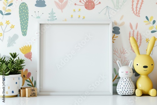 Whimsical Wall Art Mockup with Playful Motifs and Patterns Showcase Your Creativity with a Blank Frame