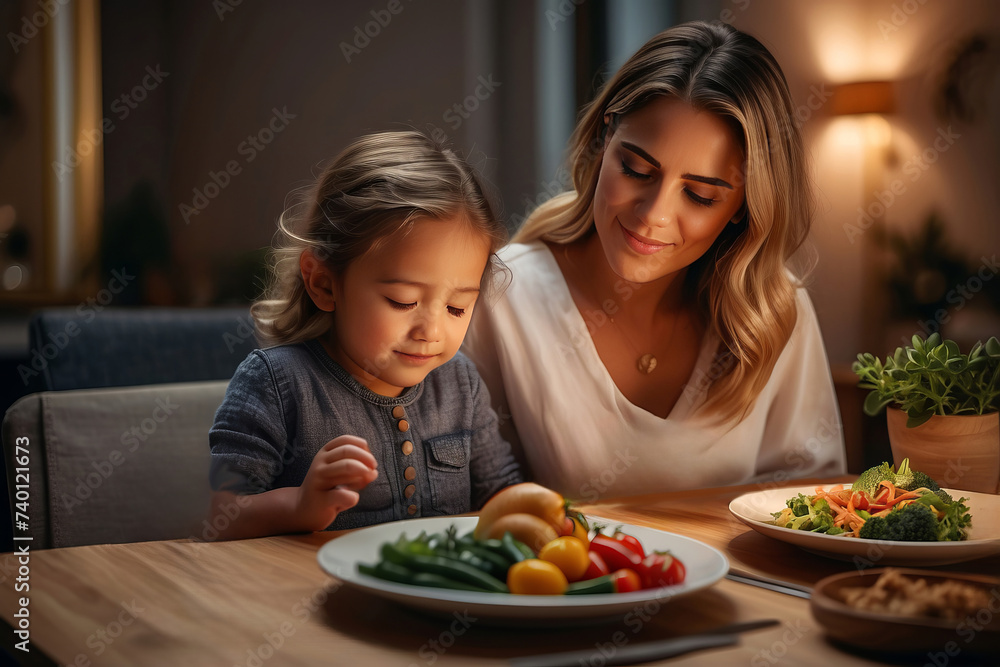 Family Table Prayer Thanksgiving for Food, created with Generative AI technology