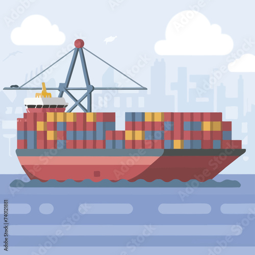 2d vector illustration colorful Land and sea transport techniques, methods and technological tools for transporting and shipping goods and products and logistic 

