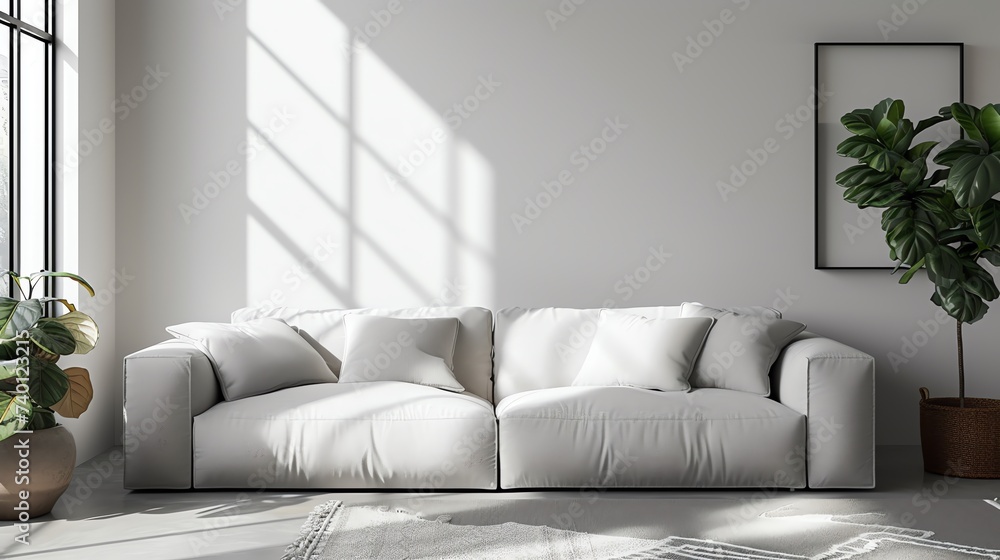 Fototapeta premium Mock up interior. Terracotta sofa in the living room. Ai generated image