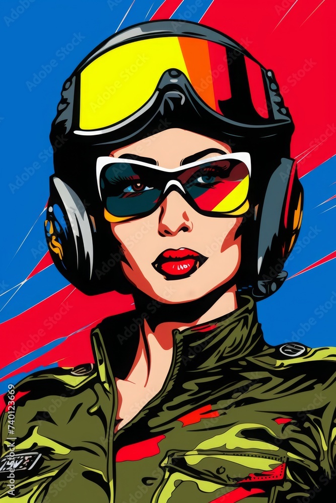modern women soldier in helmet with make-up in pop art style modern women soldier in helmet with make-up in pop art style