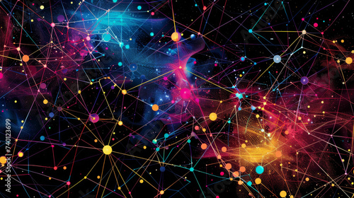 background illustrating the concept of technology communication. Vivid lines and dots connect across a digital landscape, symbolizing global network connections.
