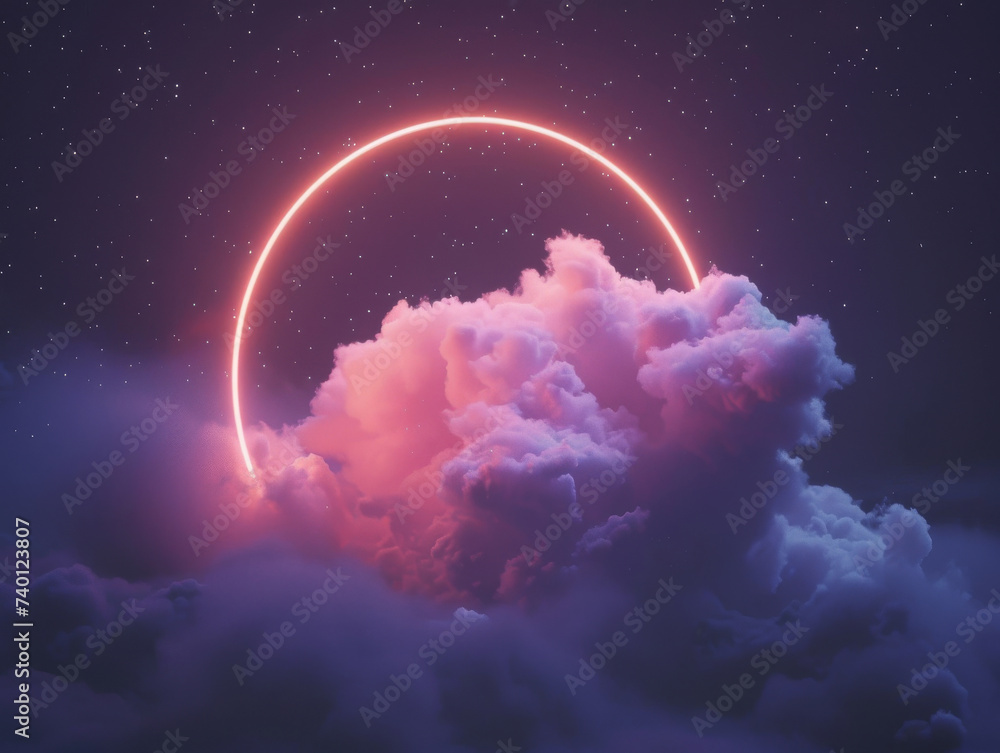 Naklejka premium cloud computing hologram, highlighted with blue and golden lights, dominates the foreground