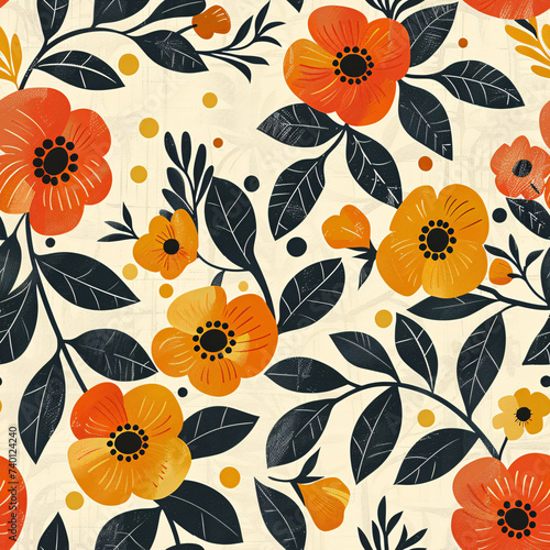 Modern Seamless Pattern with a Variety of Floral Motifs