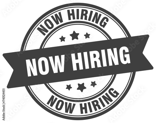 now hiring stamp. now hiring label on transparent background. round sign