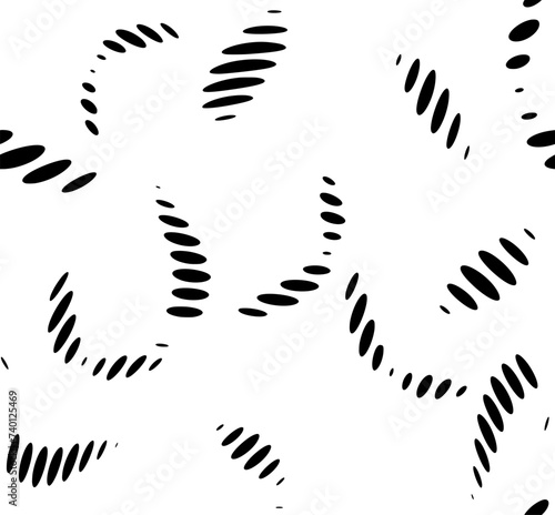 Seamless repeating pattern of dotted halftone ribbon pieces. Vector.