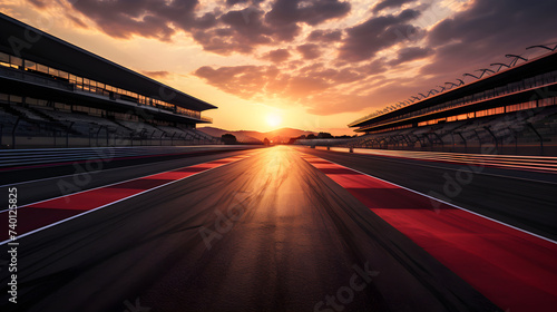 Sunset Serenity: A Majestic View of an Empty GT Race Track Waiting for the Exciting Race Underneath the Chromatic Sky photo