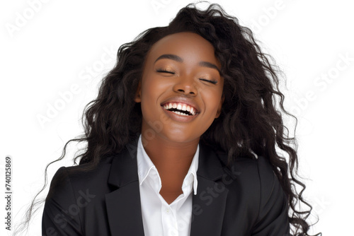 Portrait of beautiful African American Business woman wearing suit and shirt posing with smart and confidence isolated on transparent png background.