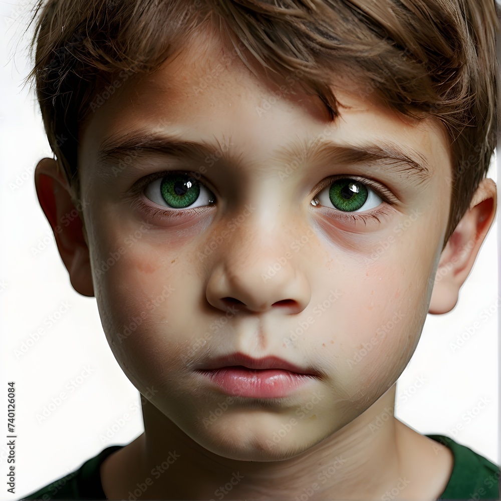 A boy with brown hair and green eyes. Generative AI