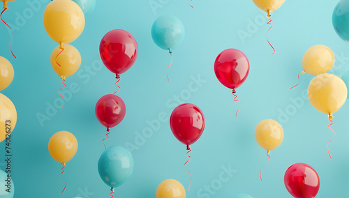 colorful balloons floating on blue background in the 