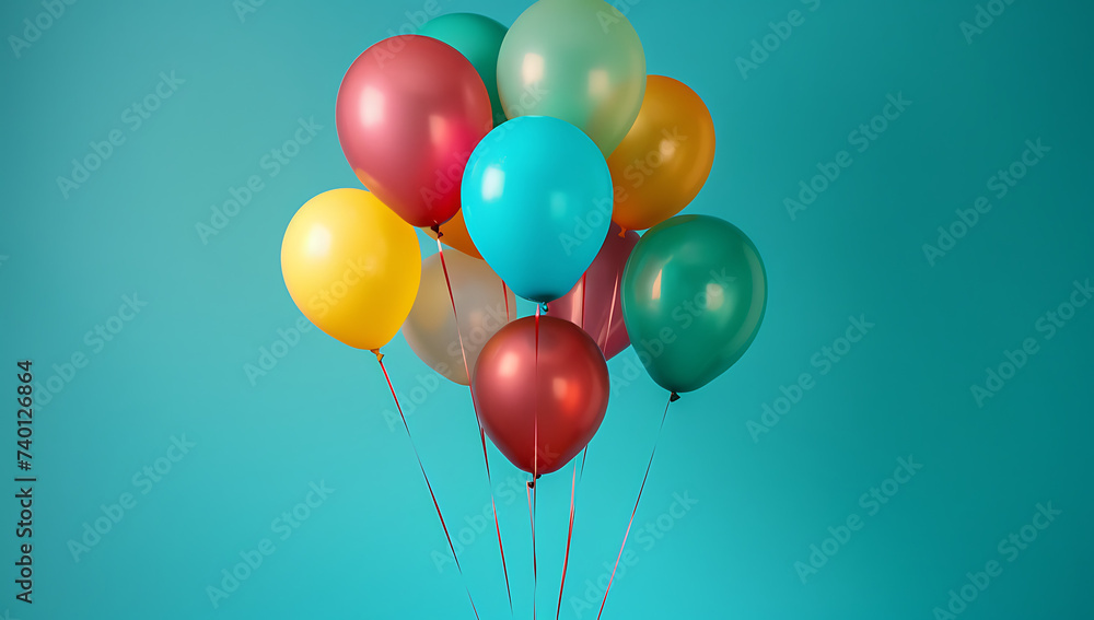 colorful balloons on a blue background in the style o