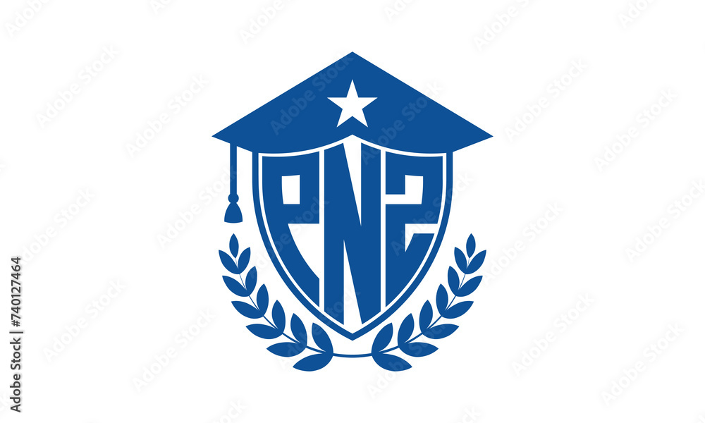 PNZ three letter iconic academic logo design vector template. monogram, abstract, school, college, university, graduation cap symbol logo, shield, model, institute, educational, coaching canter, tech PNZ three letter iconic academic logo design vector template. monogram, abstract, school, college, university, graduation cap symbol logo, shield, model, institute, educational, coaching canter, tech