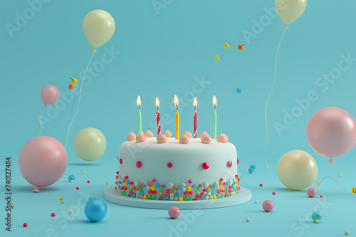 colorful birthday cake on blue background with birthd