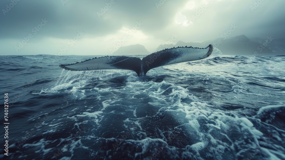 Fototapeta premium majestic whale in the middle of the sea during the day in high resolution and high quality. Concept of sea animals