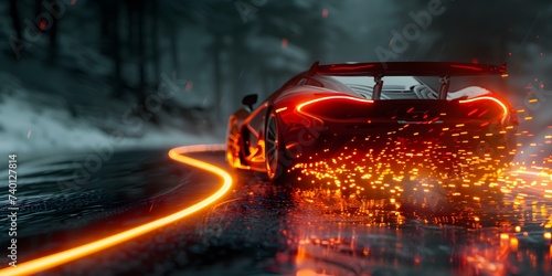 The Swirling Tail Lights of a Drifting Car on a Curvy Road. Concept Car Photography, Drifting Cars, Tail Lights, Curvy Roads, Night Photography © Ян Заболотний