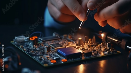 Technician repairing inside of mobile phone by solder.Generative AI
