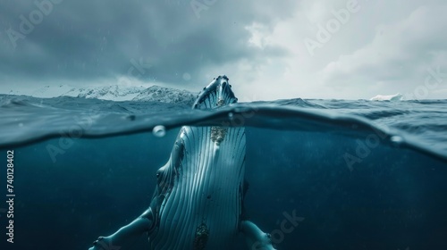 majestic whale in the middle of the sea during the day in high resolution and high quality. concept real sea animals HD photo