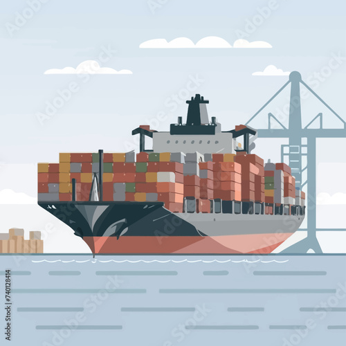 2d vector illustration colorful Land and sea transport techniques, methods and technological tools for transporting and shipping goods and products and logistic 
