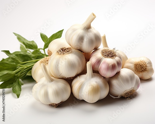 Garlic , blank templated, rule of thirds, space for text, isolated white background