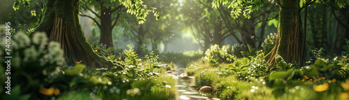 Enchanted forest providing refuge from a disease afflicted city uniquely rendered in 3D animation photo