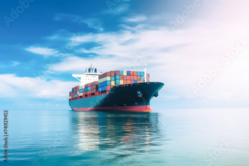 International Container Cargo ship in the ocean in sunny day.