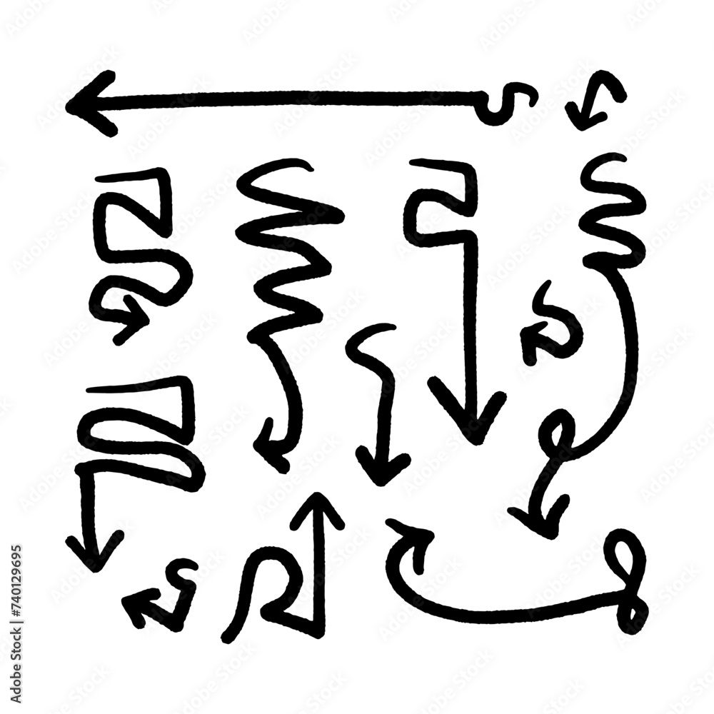 Collection hand drawn arrows. Set simple arrows isolated on white background. Arrow mark icons. Arrow paint - stock vector, Hand drawn freehand different curved lines, swirls arrows. Collection hand drawn arrows. Set simple arrows isolated on white background. Arrow mark icons. Arrow paint - stock vector, Hand drawn freehand different curved lines, swirls arrows.