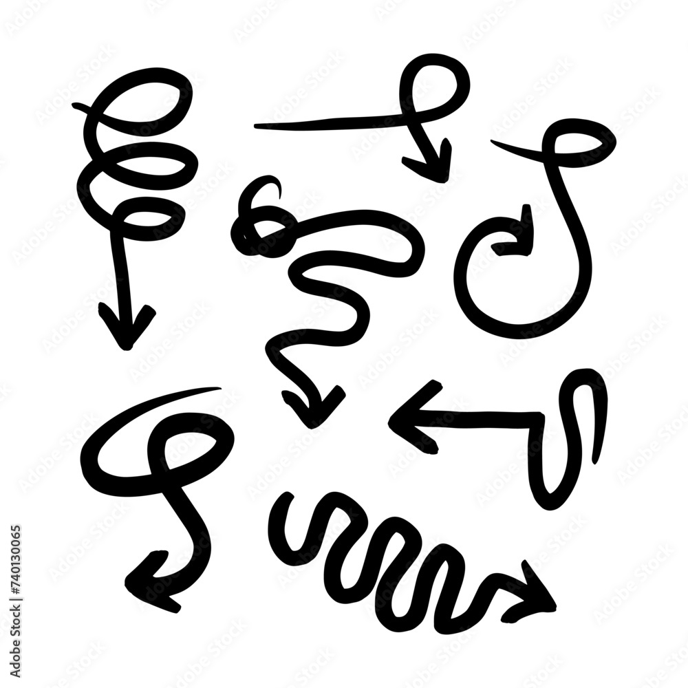 Collection hand drawn arrows. Set simple arrows isolated on white background. Arrow mark icons. Arrow paint - stock vector, Hand drawn freehand different curved lines Collection hand drawn arrows. Set simple arrows isolated on white background. Arrow mark icons. Arrow paint - stock vector, Hand drawn freehand different curved lines