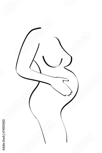 pregnant woman concept, vector outline illustration of pregnancy in flat line design. Black logo icon, thin linear sign for gynecologist isolated on a white background