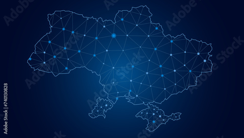 Photography contour neon map of Ukraine