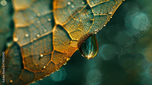 Macro photo of a drop of water on a leaf